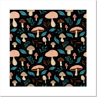 Mushroom Medley, Black Posters and Art